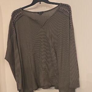 3x Venus Olive waffle Knit Top with Lace Detail